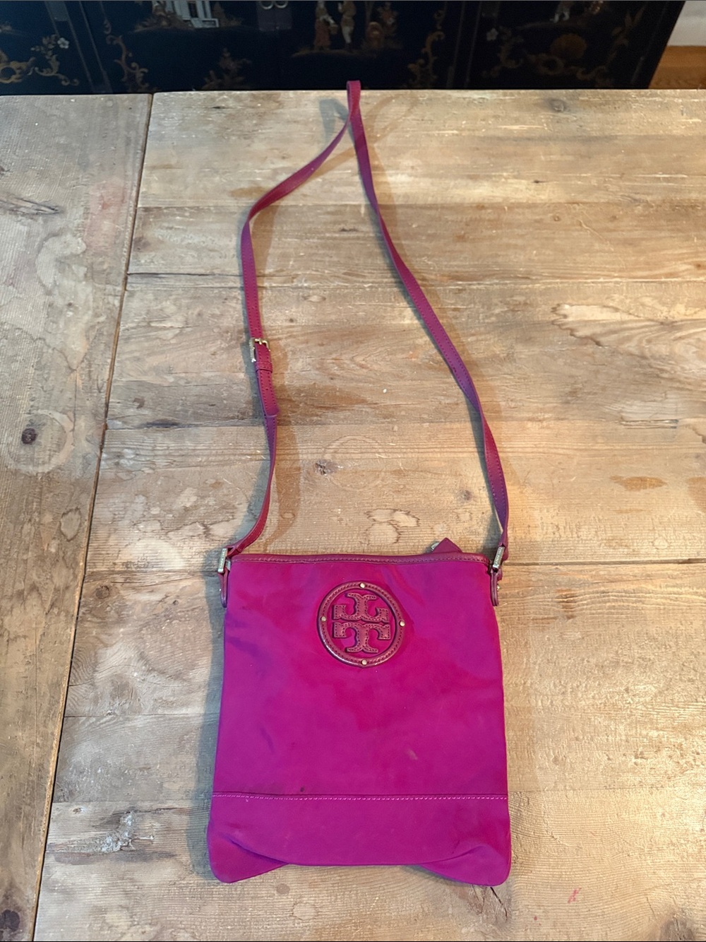 Tory Burch Fuchsia Nylon Crossbody with Logo